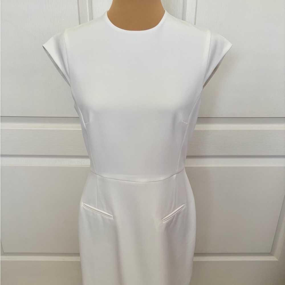 French Connection White Cap Sleeve Sheath Dress Size 8 | Elegant Minimalist NWOT - Picture 2 of 11